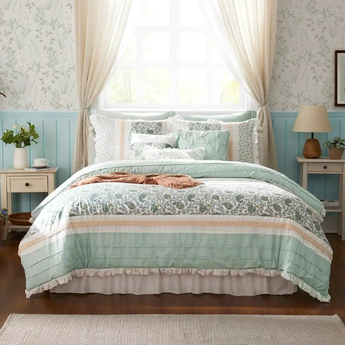 9 Piece Cotton Percale Comforter Set Aqua by HouseOfZazla