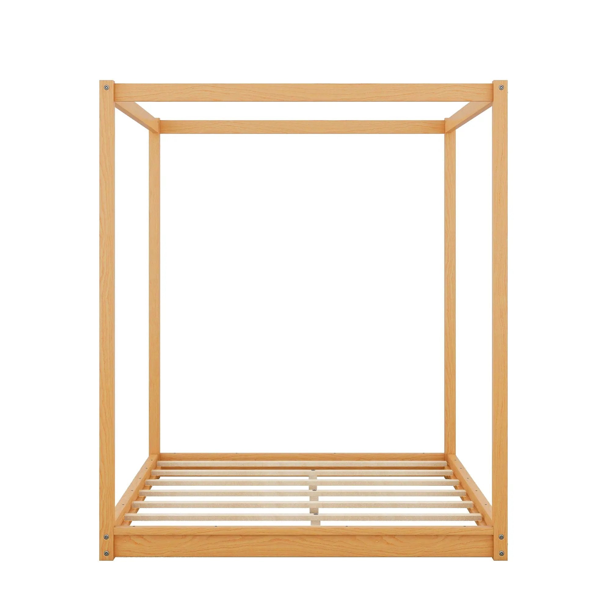 Wood Canopy Platform Bed With Support Legs And Airflow Slats