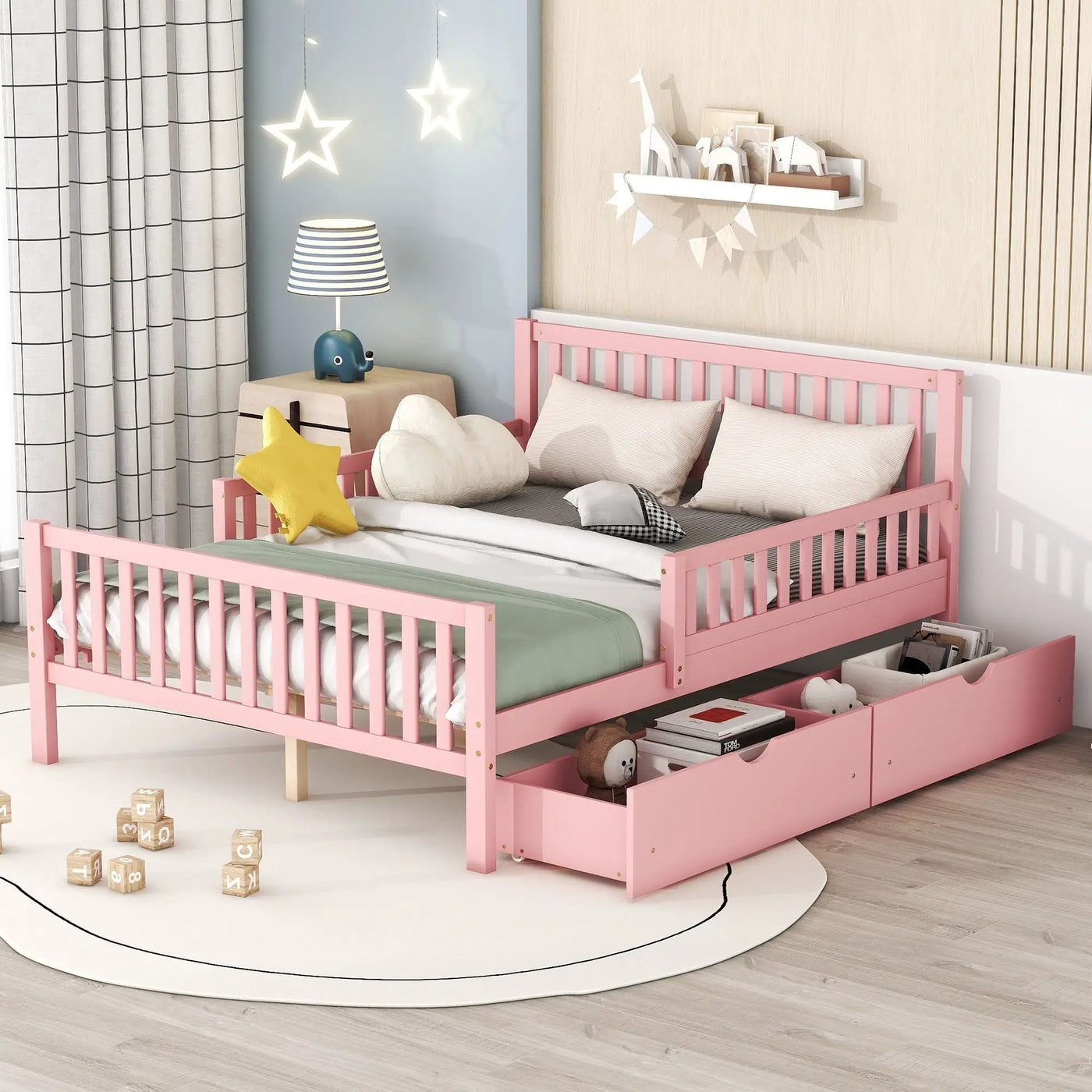 Platform Bed With Guardrails On Both Sides And 2 Storage Drawers by HouseOfZazla