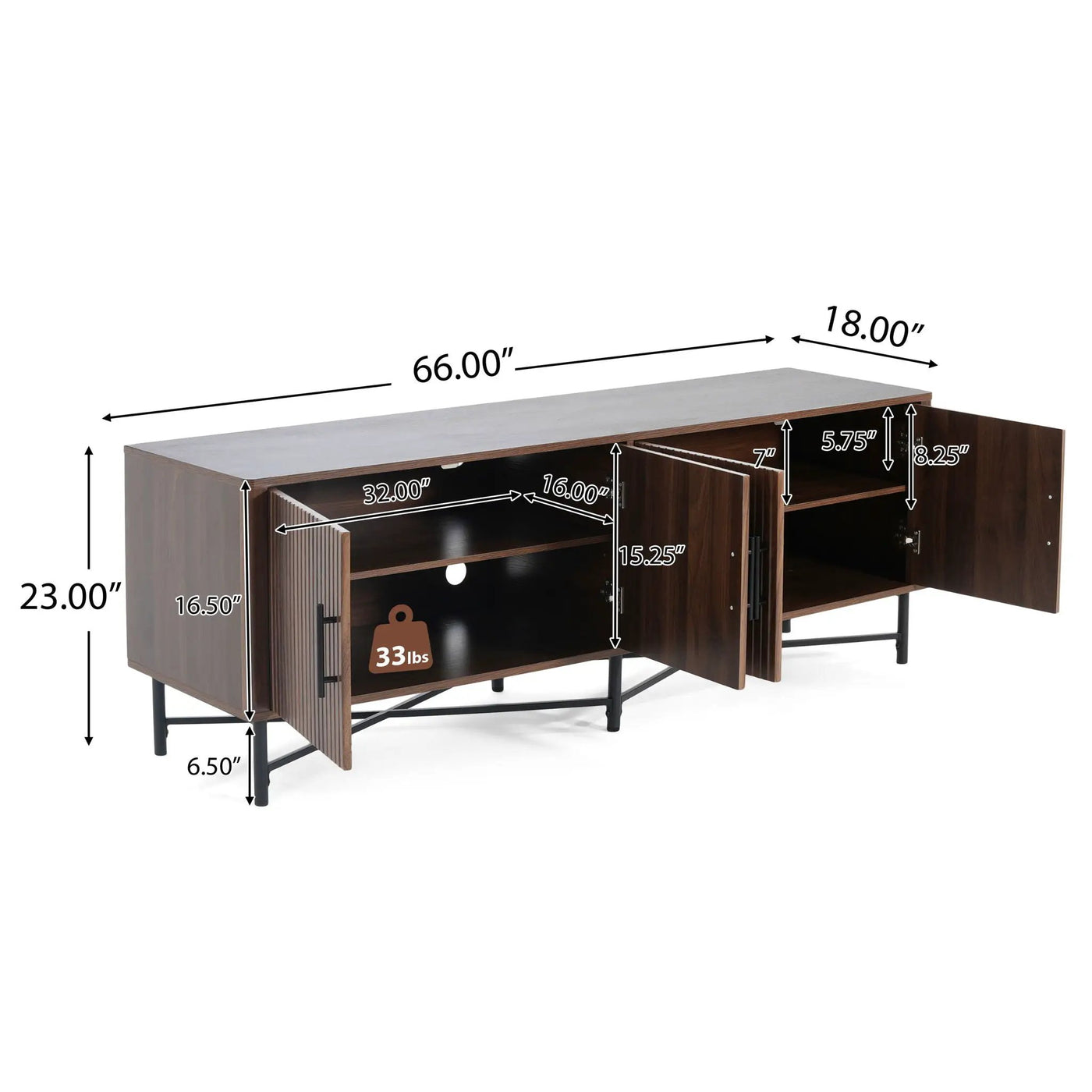 4 Door TV Cabinet with Adjustable Shelves and Storage Spaces by HouseOfZazla