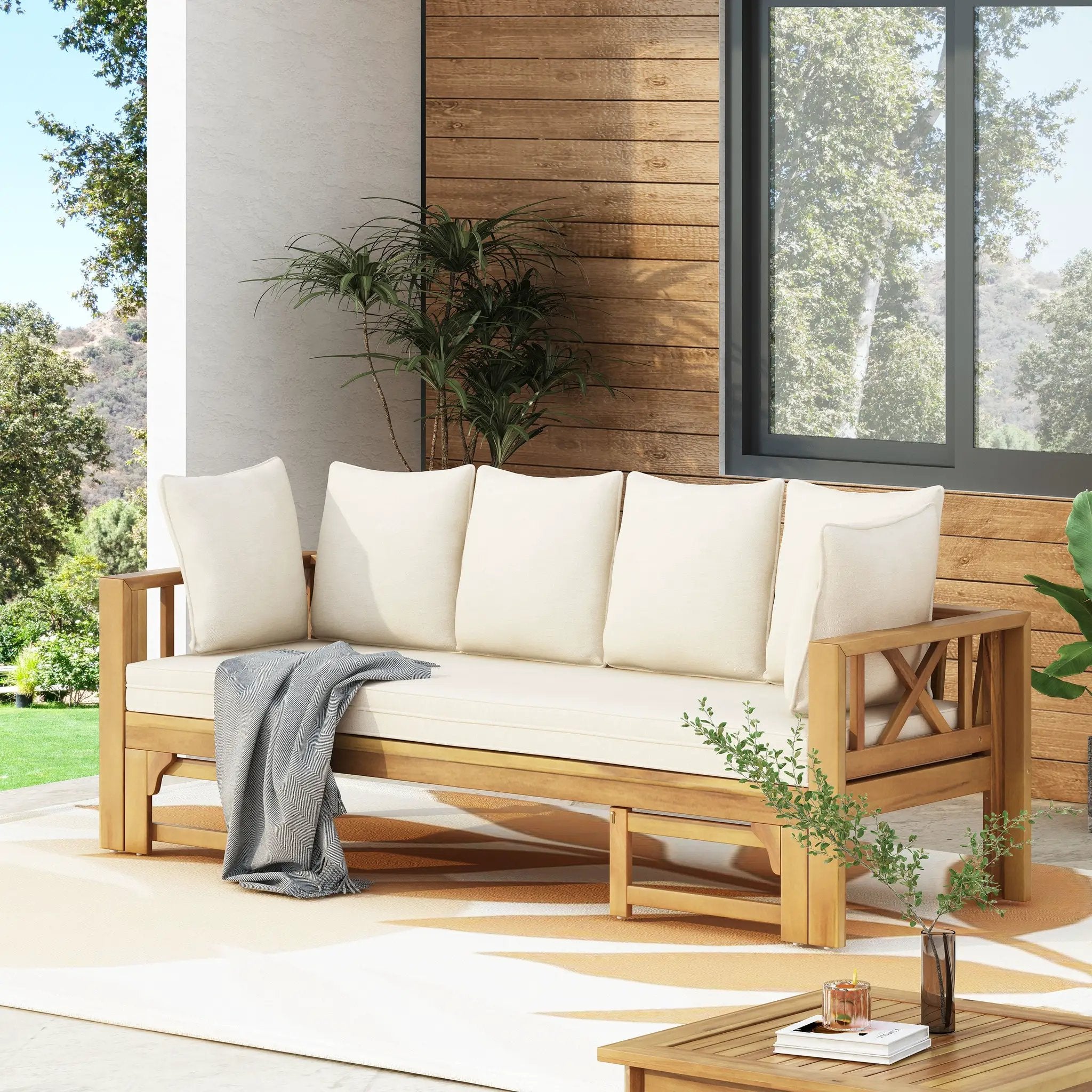 Outdoor Extendable Acacia Wood 3 Seater Sofa by HouseOfZazla
