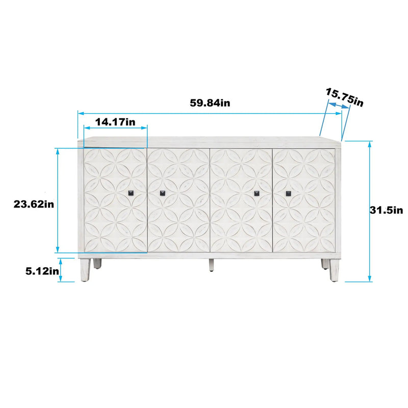 Accent Cabinet 4 Door Wooden Cabinet Sideboard Buffet Server Cabinet Storage Cabinet, For Living Room, Entryway, Hallway, Office, Kitchen And Dining Room - White Wash by HouseOfZazla