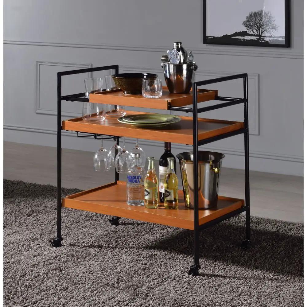 Oaken - Serving Cart - Honey Oak & Black by Unique Piece Furniture
