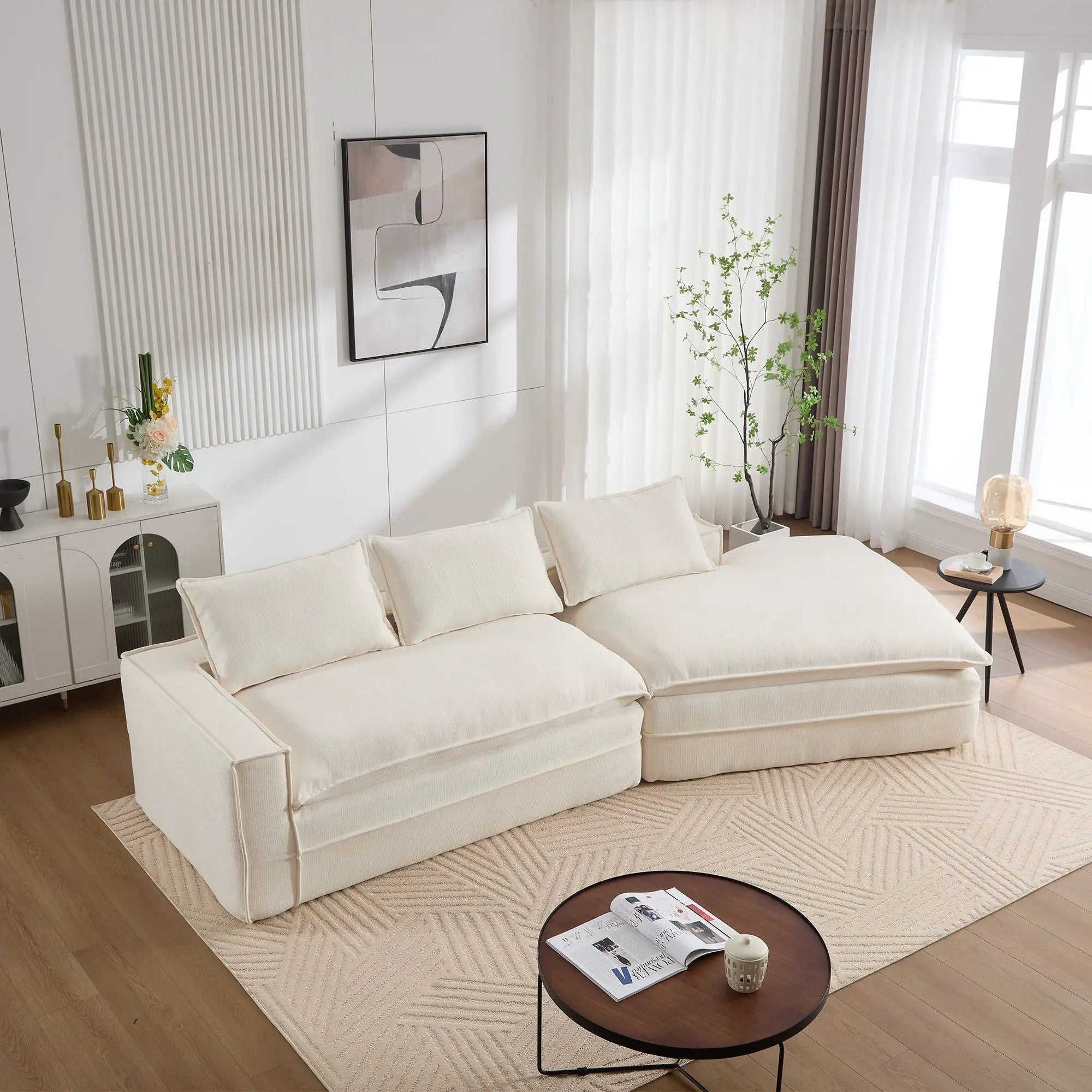 Modern Minimalist Modular Sectional Sofa With Deep Seats And Right Facing Chaise by HouseOfZazla