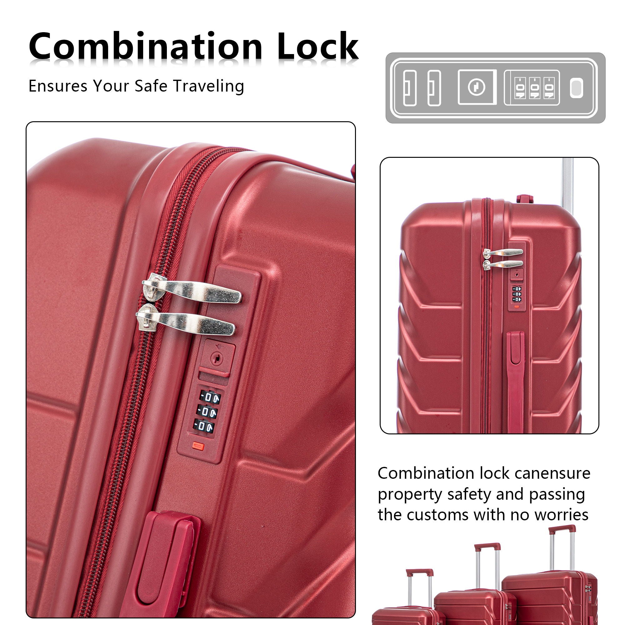 3 Pieces Set 20" / 24" / 28" Spinner Wheel Luggage With Combination Lock by HouseOfZazla