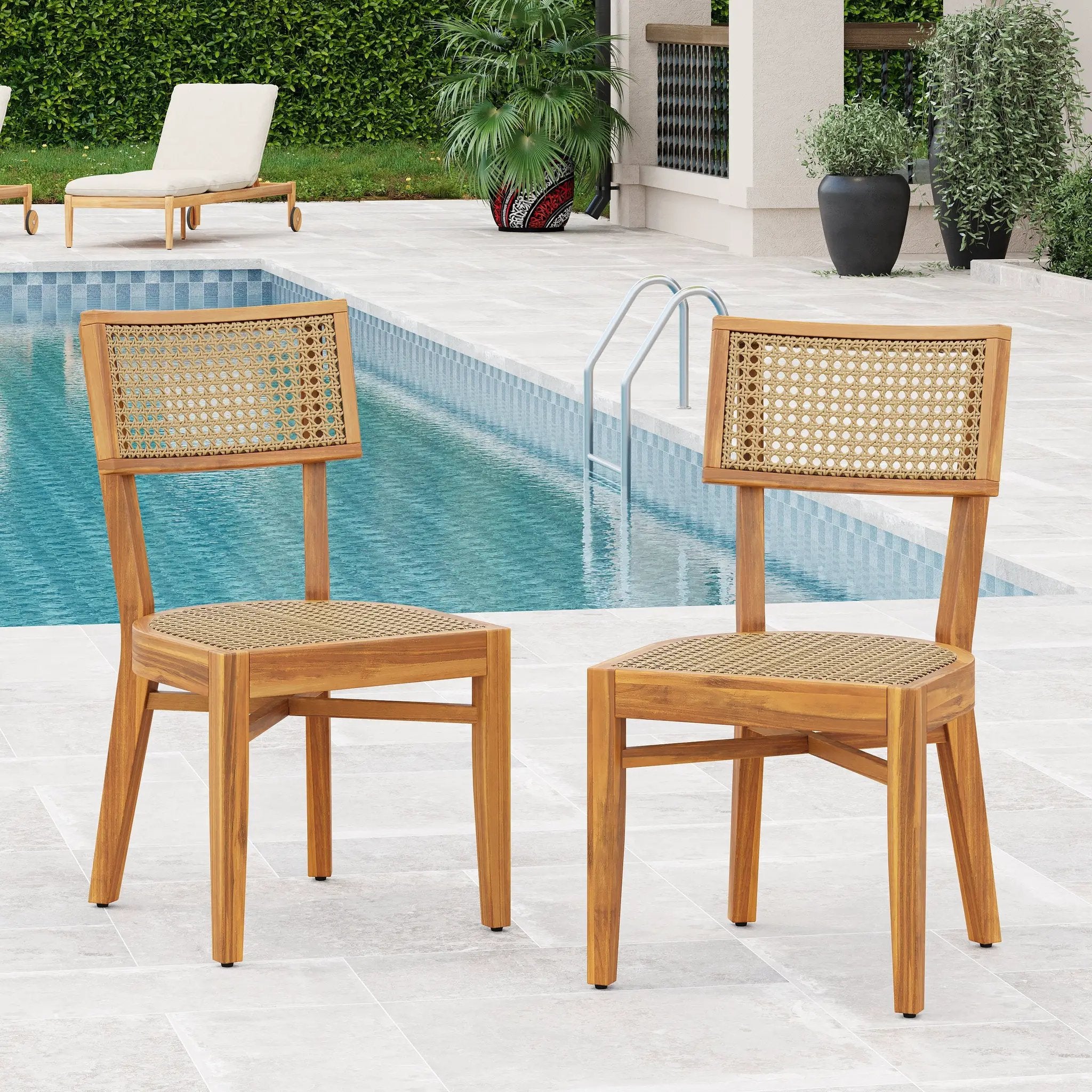 Netro Acacia Wood Dining Chair with Light Brown Wicker by HouseOfZazla
