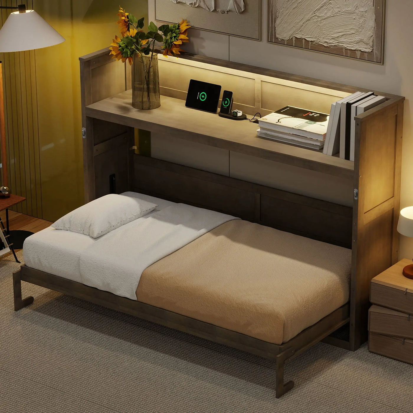 Murphy Bed With Desk, LED Light And USB Charging Station by Unique Piece Furniture
