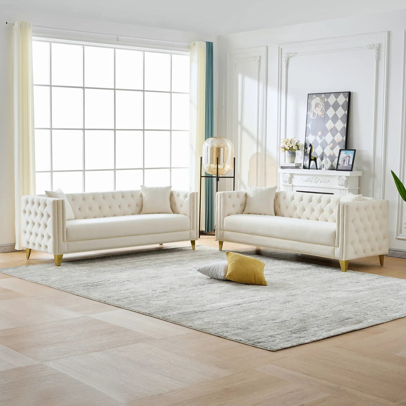 Deep Seat Sofa With Button Nailhead, Square Arm Couches by Unique Piece Furniture
