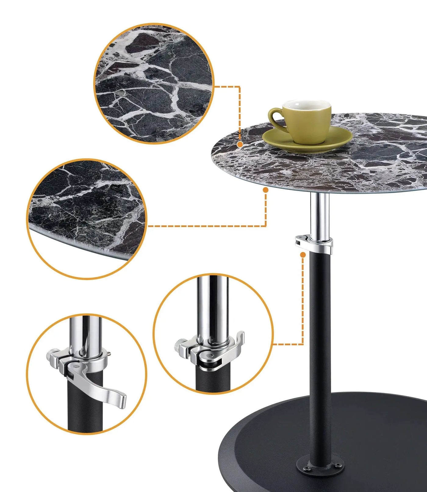 Orbit - 15.5" End Table With Height Adjustable Marble Textured Top by HouseOfZazla