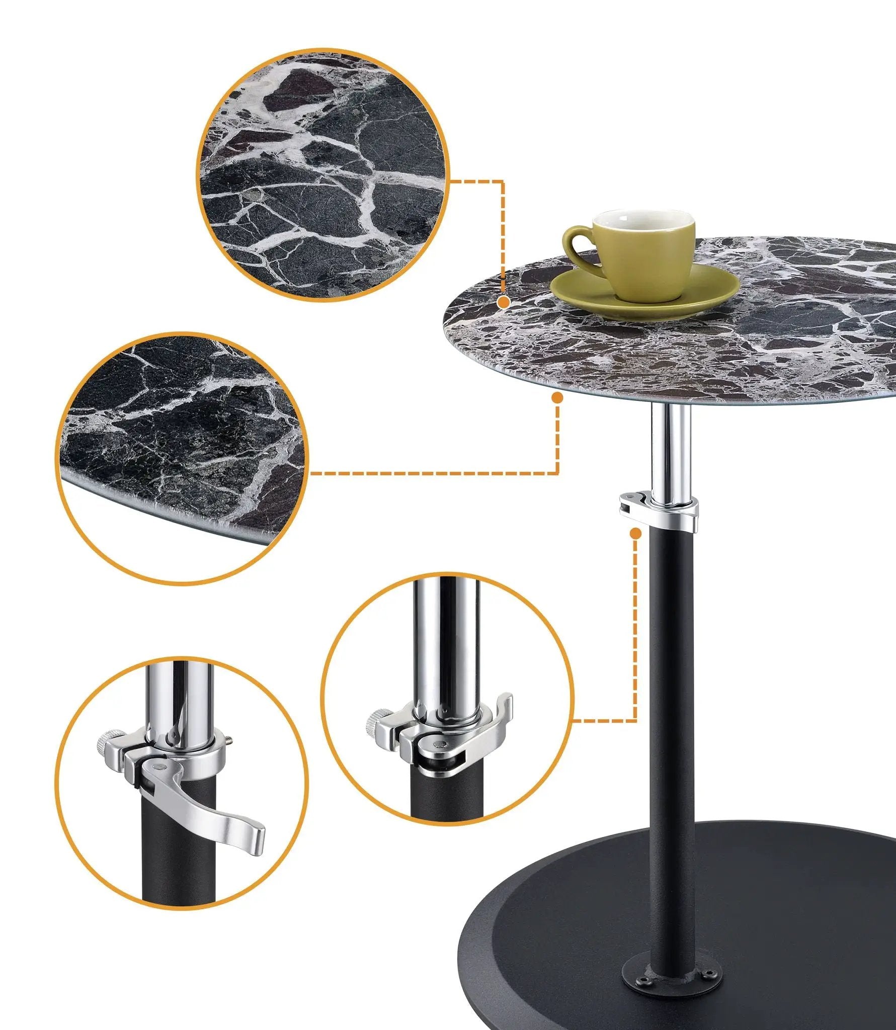 Orbit - 15.5" End Table With Height Adjustable Marble Textured Top by HouseOfZazla