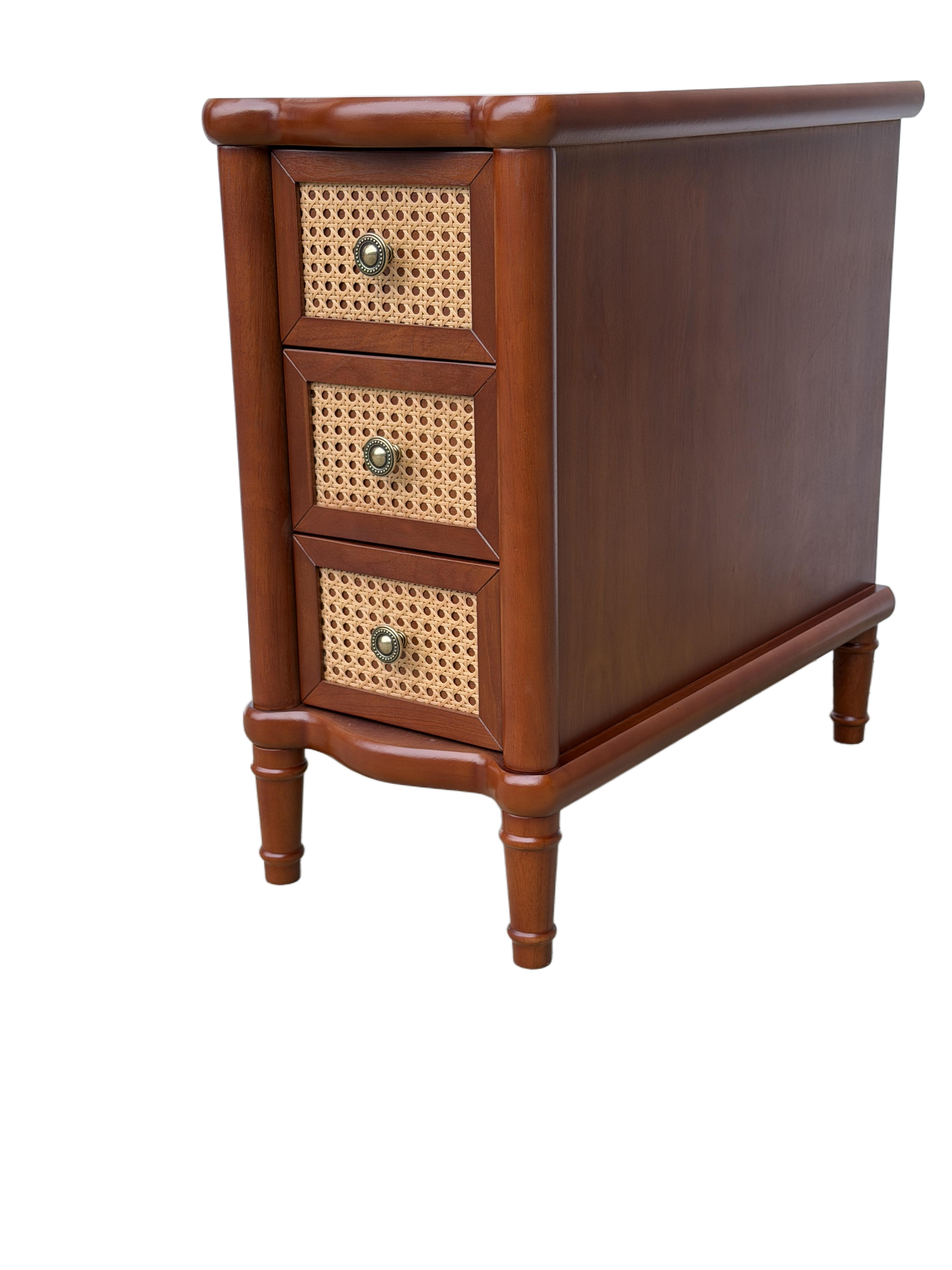 Rattan Narrow Side Table with 3 Drawers by HouseOfZazla