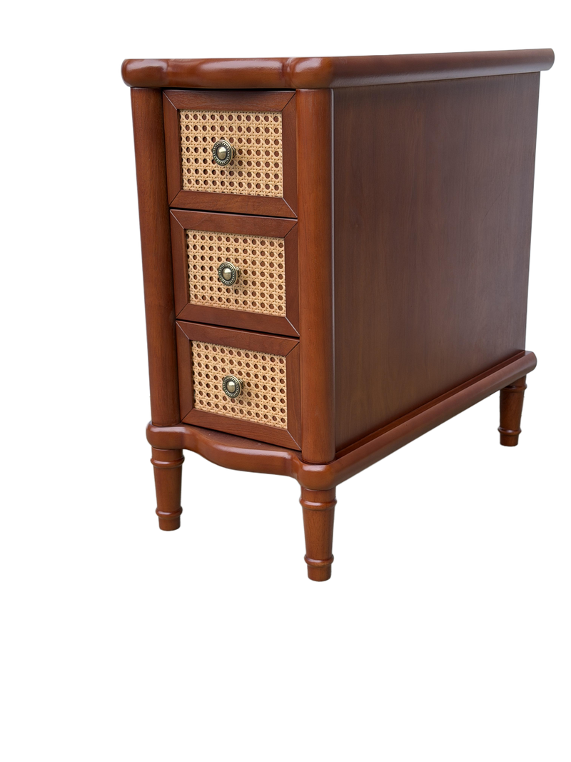 Rattan Narrow Side Table with 3 Drawers by HouseOfZazla