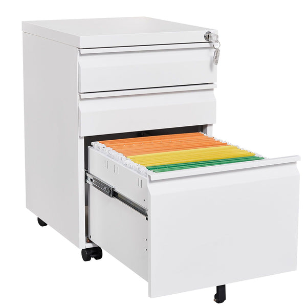 Contemporary 3 Drawer Mobile Filing Cabinet With Lock, Metal Office Storage For Legal / Letter Size, photo 2 of 14