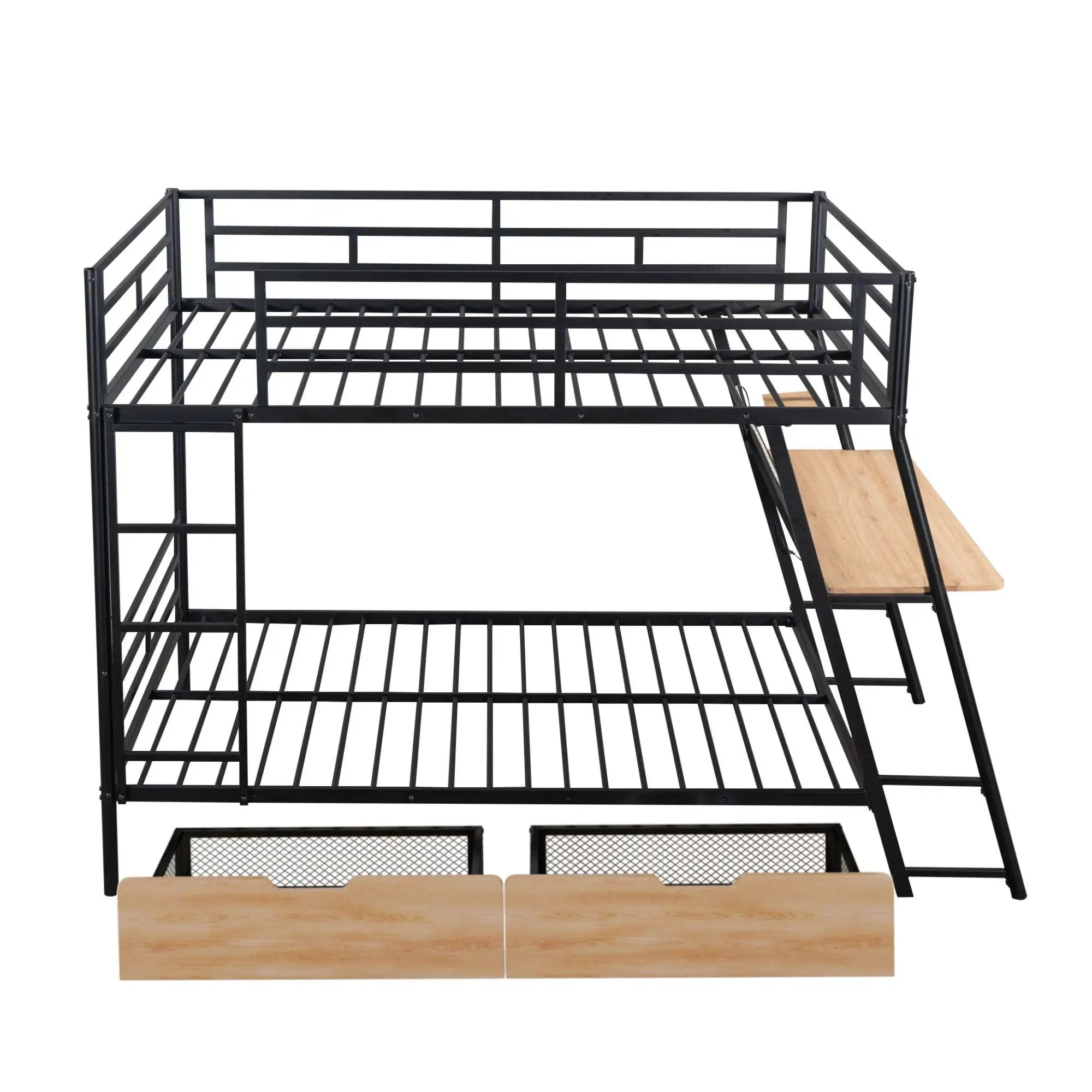 Full Size Bunk Bed With Built In Desk, Light, And 2 Drawers - Black by HouseOfZazla