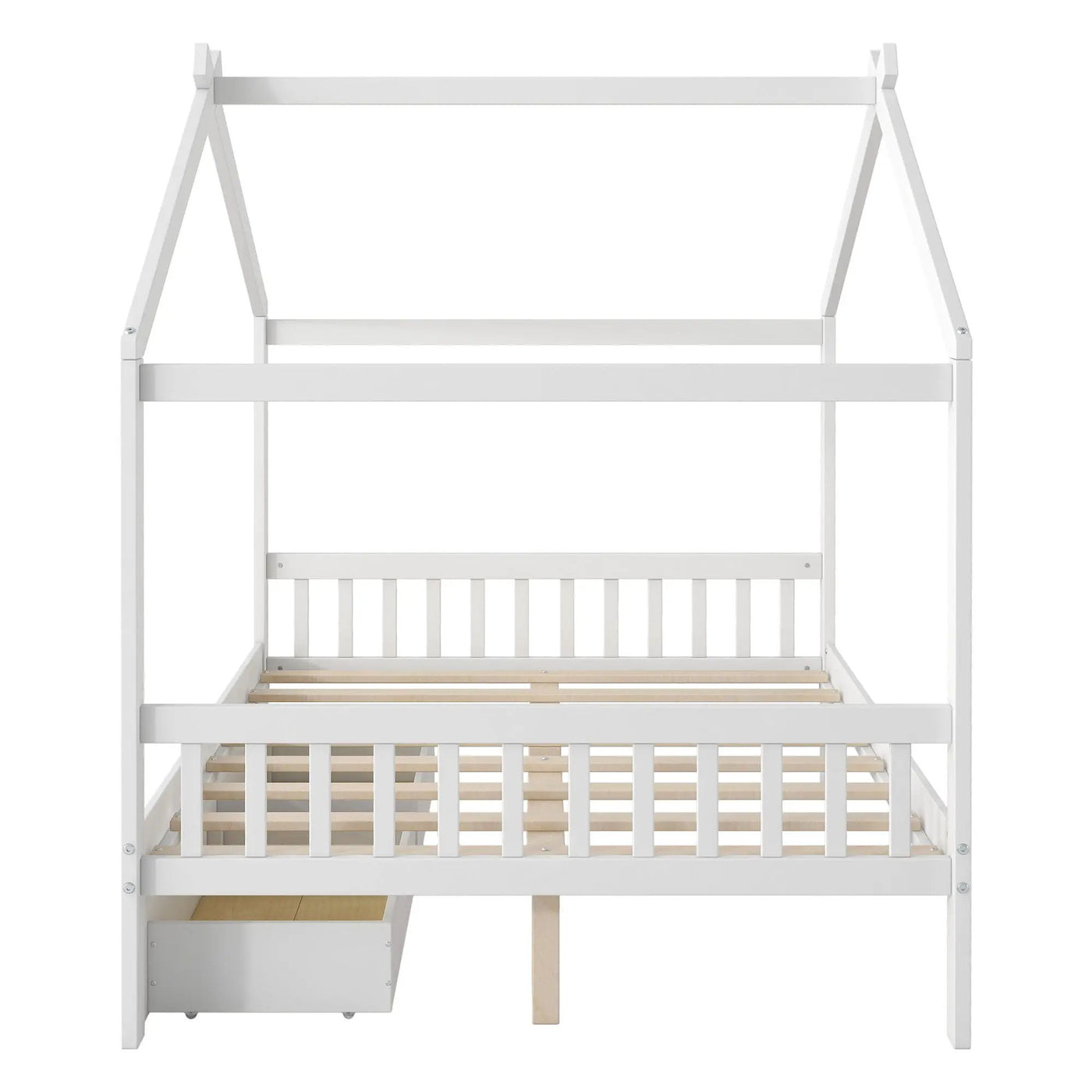 House Style Platform Bed With Headboard, Footboard, 2 Drawers, And Roof Design by HouseOfZazla