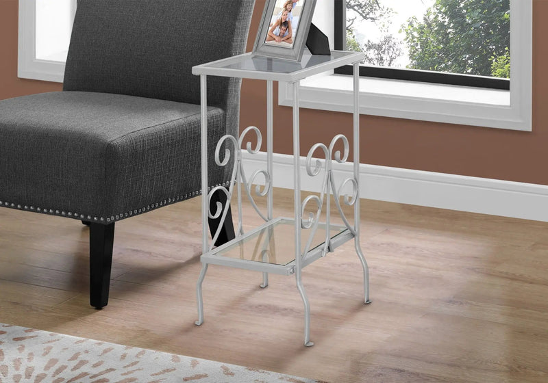 Accent Table, Side Tempered Glass, Transitional - Silver by HouseOfZazla