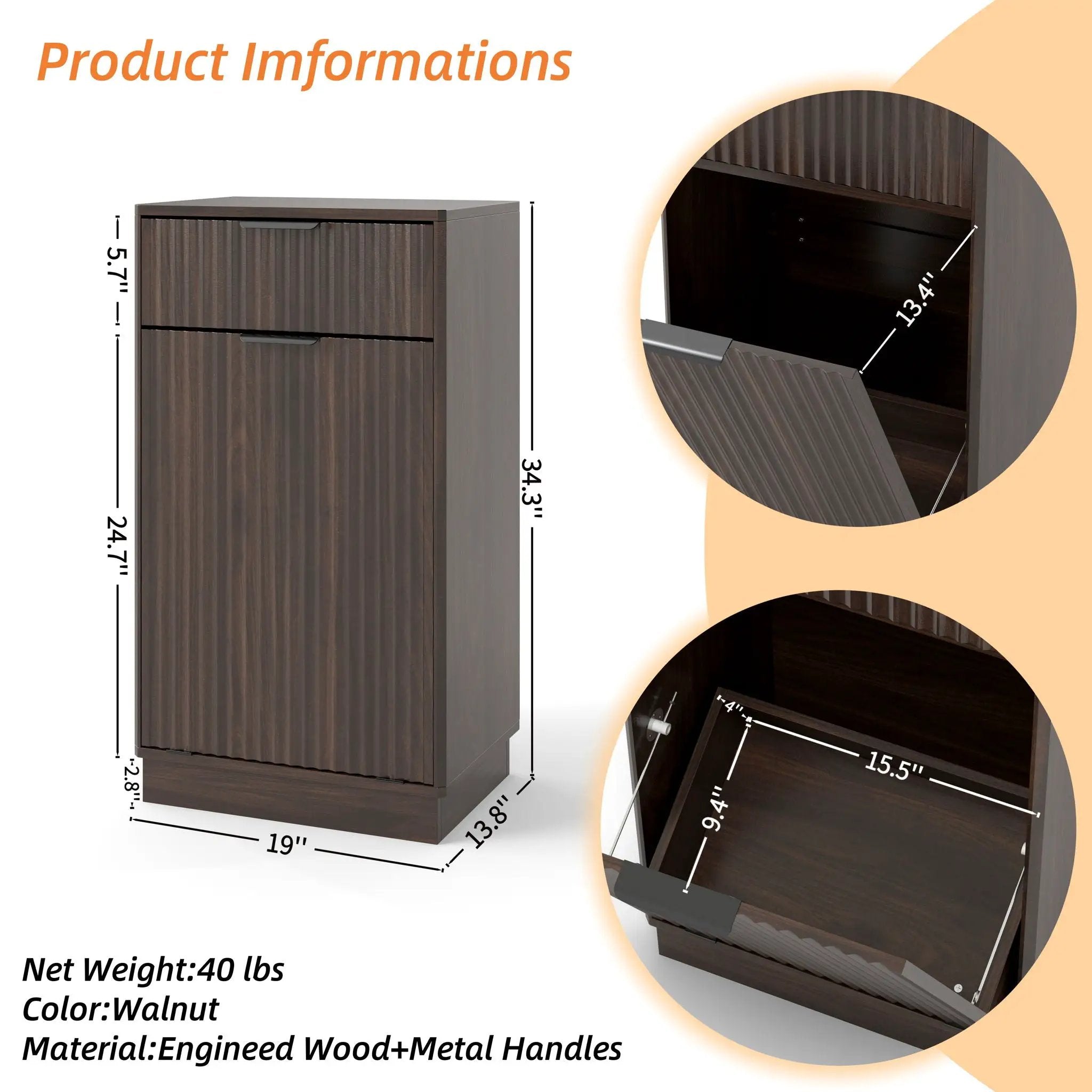 Tilt Out Trash Can Cabinet With Wave Textured Drawer & Pull Out Bin by Unique Piece Furniture