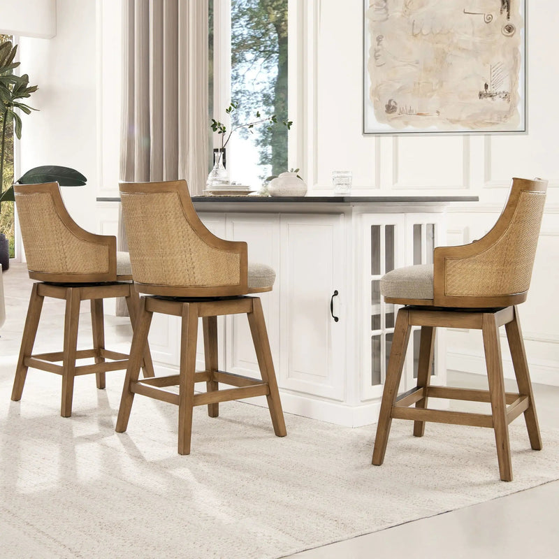 Bahama - Cane High Back Swivel Counter Stool With Recessed Arms Textured Weave - Taupe Beige by Unique Piece Furniture