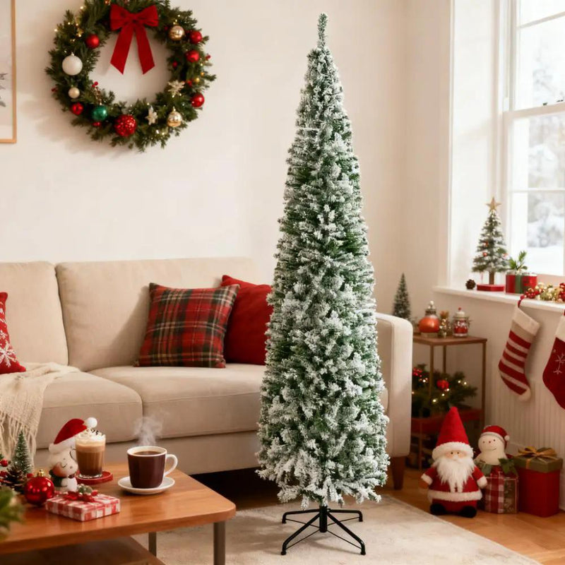 9ft Flocked Christmas Tree with Faux Snow by HouseOfZazla