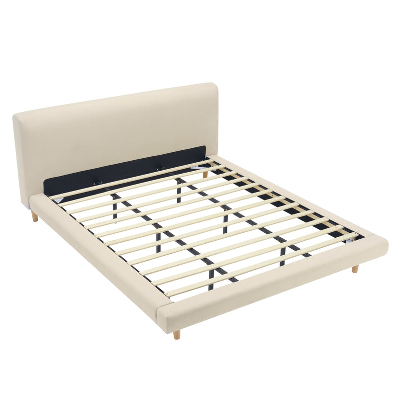 Beige Chunky Headboard Bed Frame with Solid Rubberwood Legs, Cal-King by HouseOfZazla