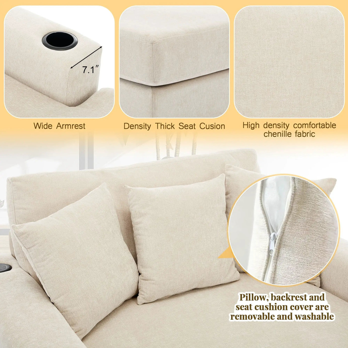 Oversized Chaise Lounger Modern Style Sofa Couch With Pillows, Charge Station & Cup Holders by HouseOfZazla