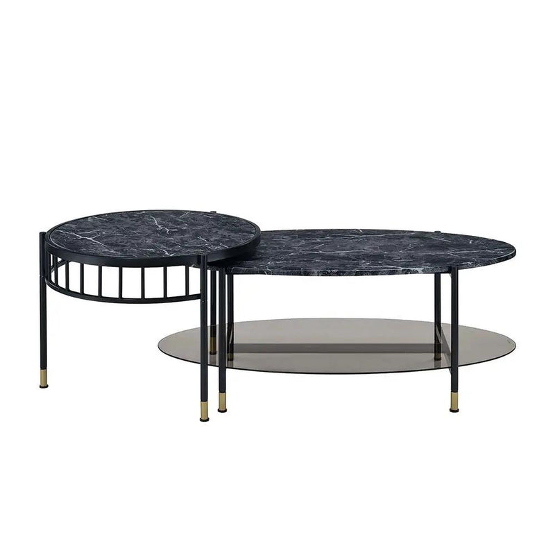 Silas - Nesting Coffee Table Set - Faux Marble Top & Black by Unique Piece Furniture