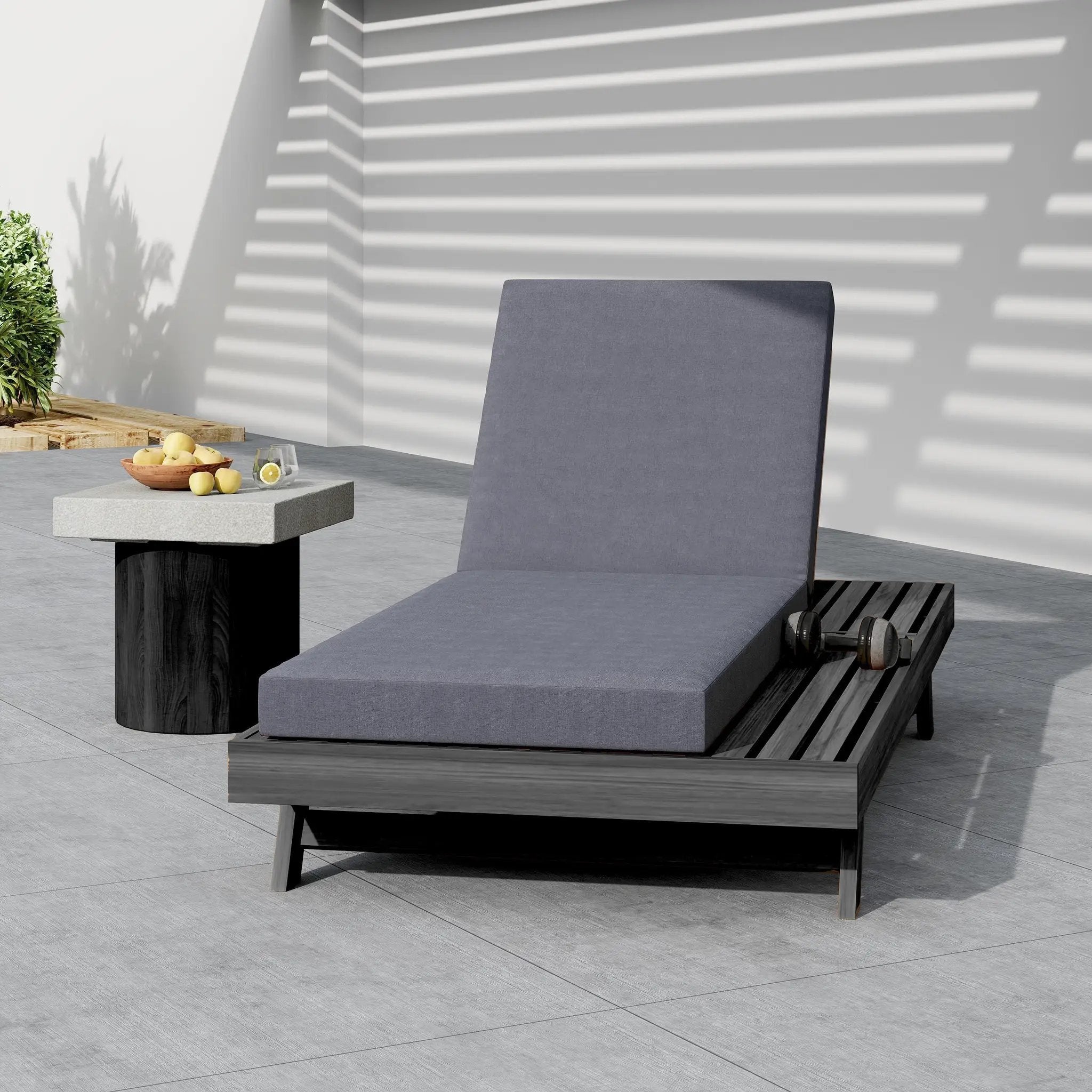 Lounge Chaise Set in Black Acacia Wood with Water-Resistant Cushions by HouseOfZazla