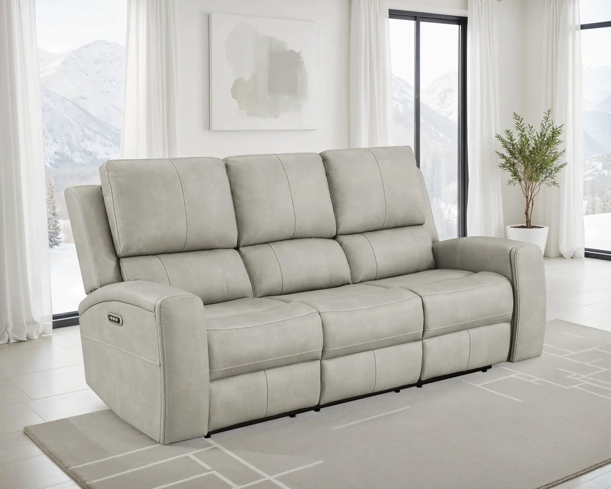 Brickston Triple Power Reclining Sofa Grey by Unique Piece Furniture