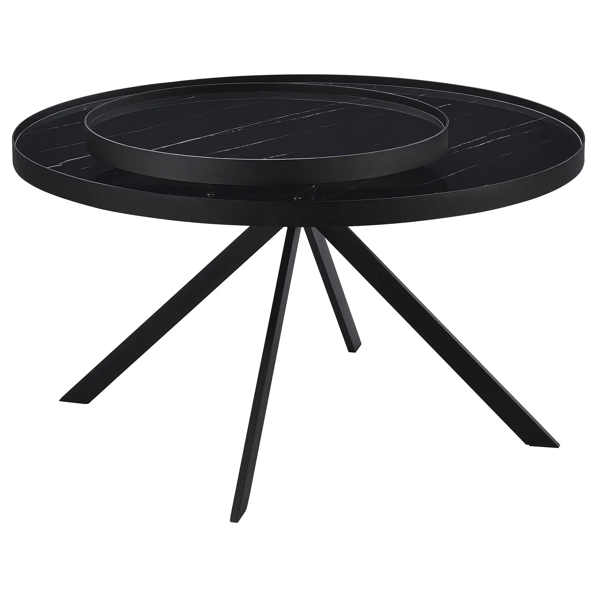 Briggs Round Marble Printed Glass Top Coffee Table Black by Unique Piece Furniture