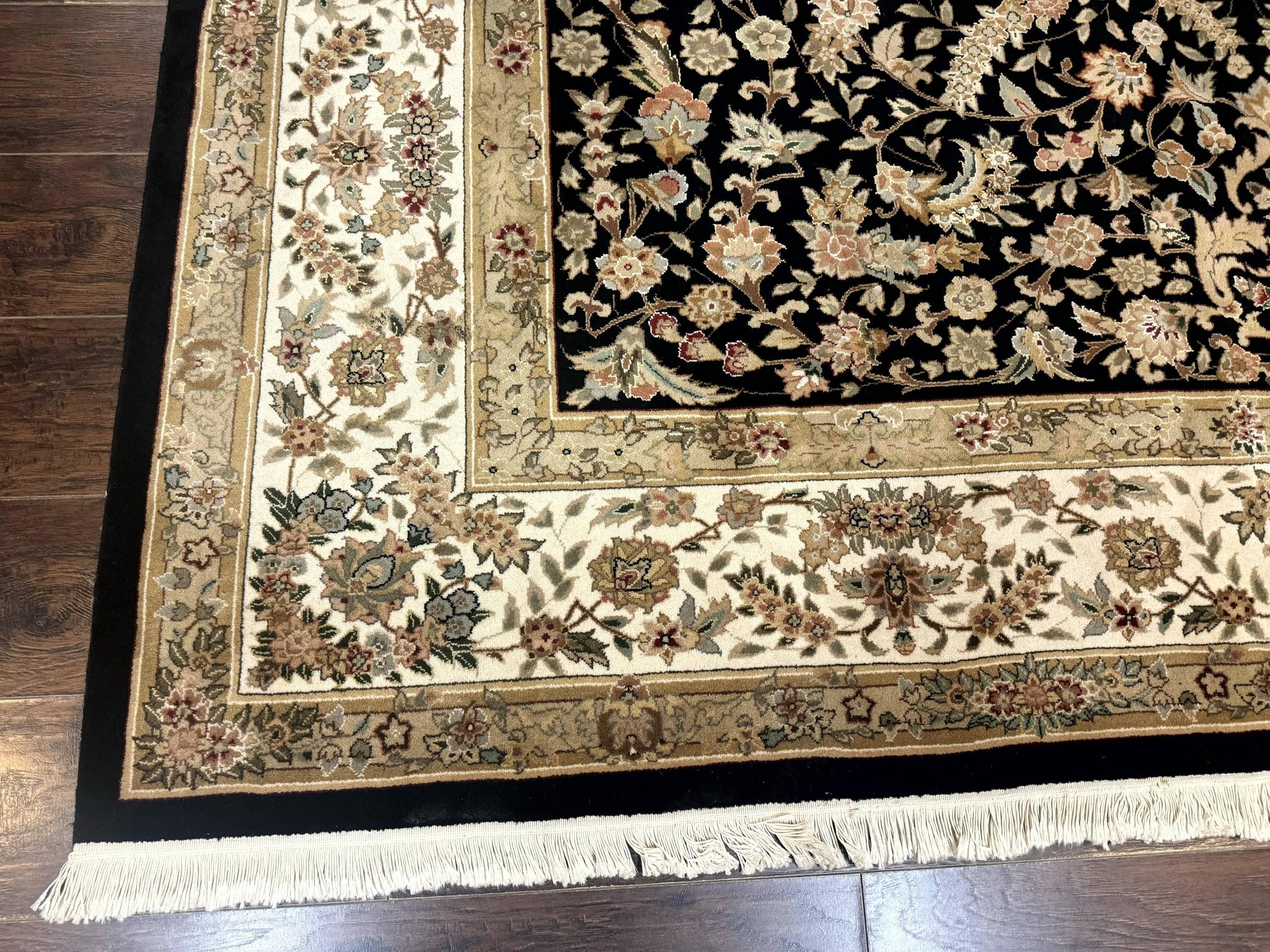 Sino Persian Rug 9x12, Floral Medallion, Black and Ivory, Elegant by Jewel Rugs