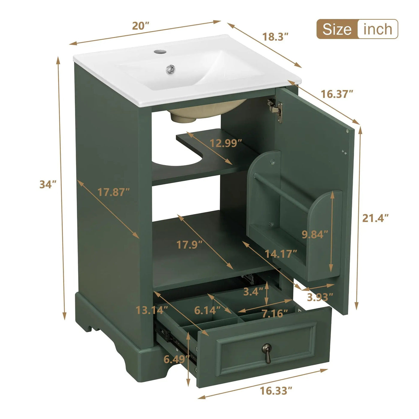 Bathroom Vanity With Sink, Soft Close Door, Adjustable U-Shaped Shelf by Unique Piece Furniture