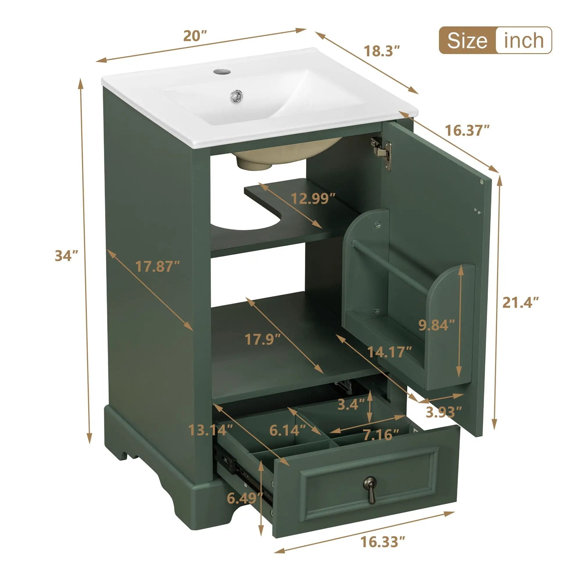 Bathroom Vanity With Sink, Soft Close Door, Adjustable U-Shaped Shelf by Unique Piece Furniture