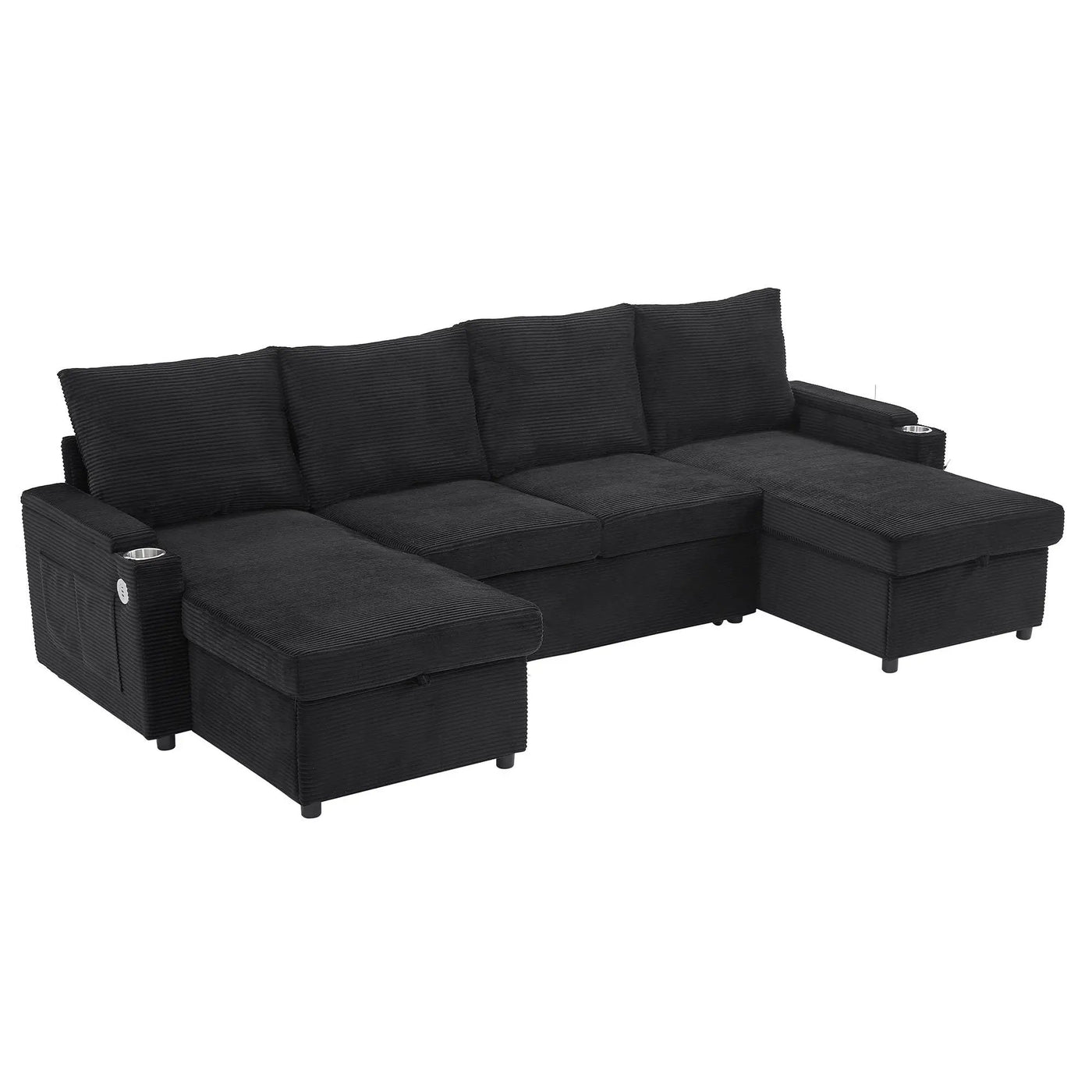 U Shaped Sectional Sofa Bed With Storage Chaise Lounges, USB Ports, And Cup Holders by Unique Piece Furniture
