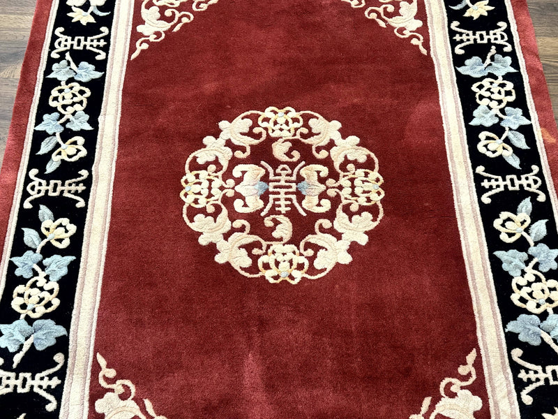 Dark Red Chinese Wool Rug 4x6, Chinese 90 Line Rug, Carving Rug, Handmade, Pair B by Jewel Rugs