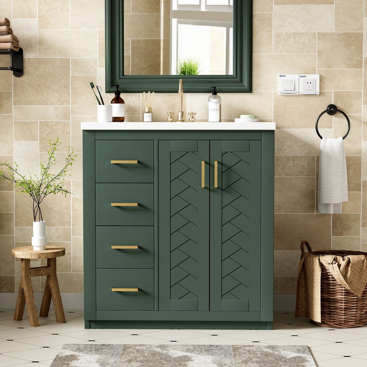 Ceramic Sink Combo, Freestanding Vanity Set With 3 Drawers & Soft Closing Doors, photo 33 of 35