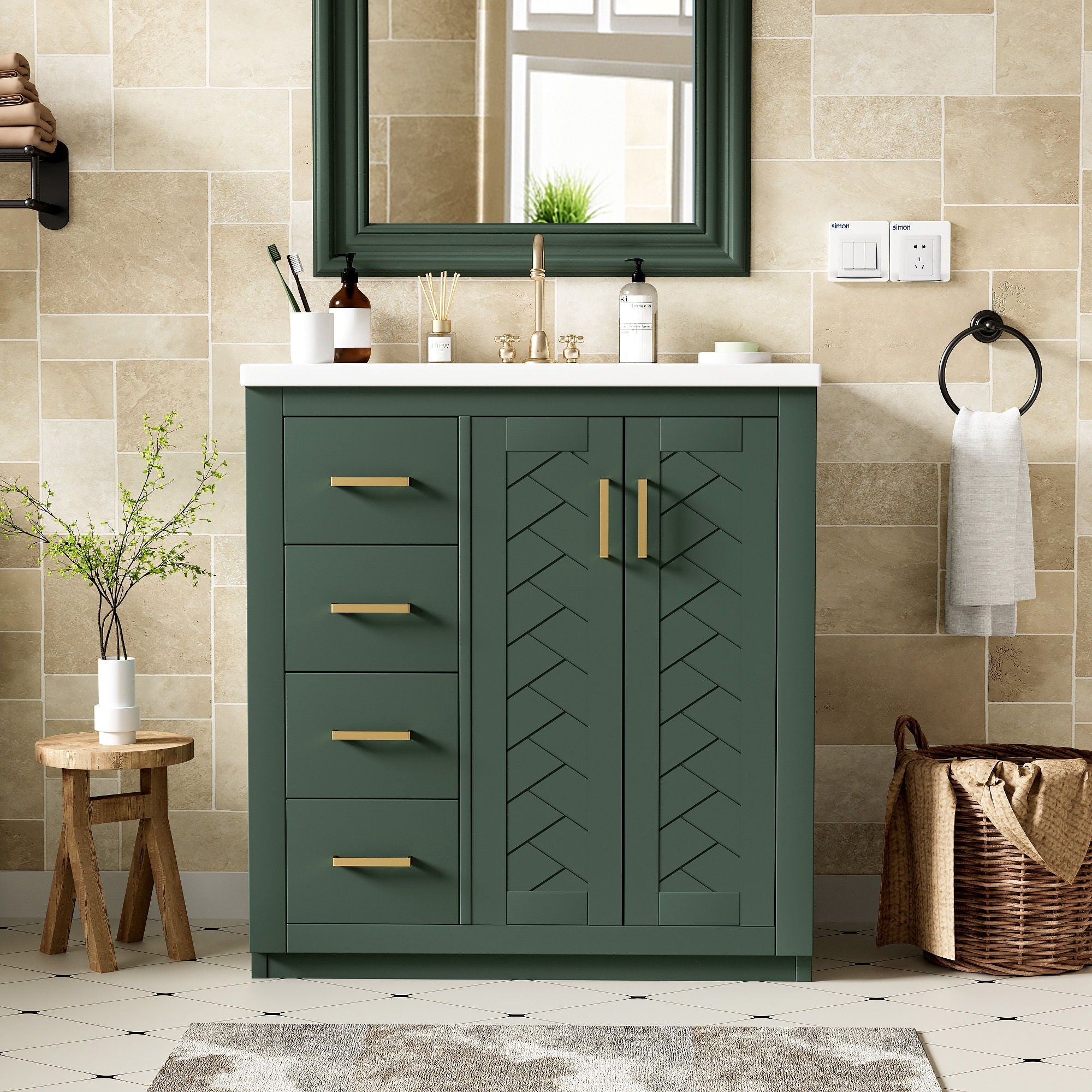 Ceramic Sink Combo, Freestanding Vanity Set With 3 Drawers & Soft Closing Doors by HouseOfZazla