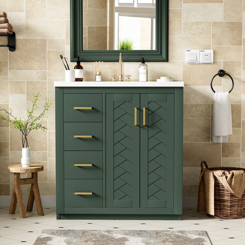 Ceramic Sink Combo, Freestanding Vanity Set With 3 Drawers & Soft Closing Doors by HouseOfZazla