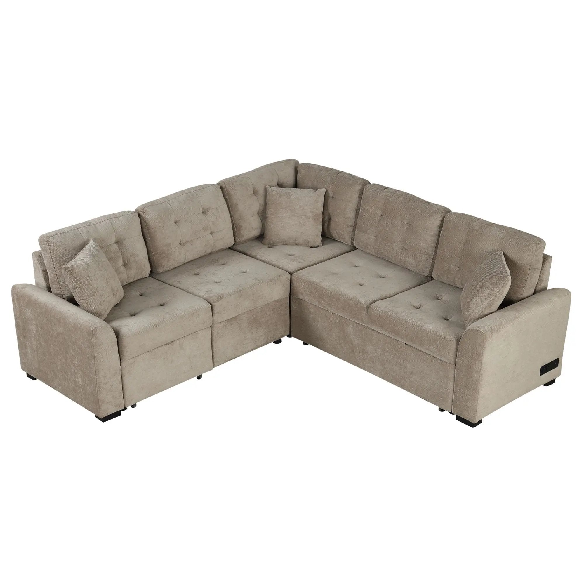 L-Shape Sofa Bed Pull-Out Sleeper Sofa With Wheels, USB Ports, Power Sockets For Living Room by Unique Piece Furniture