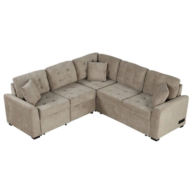 L-Shape Sofa Bed Pull-Out Sleeper Sofa With Wheels, USB Ports, Power Sockets For Living Room by Unique Piece Furniture
