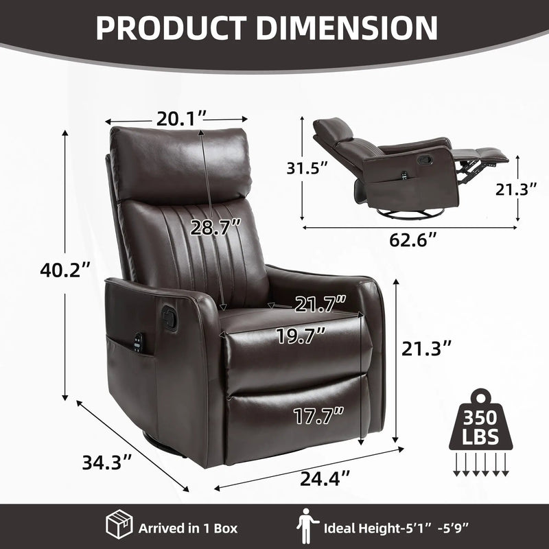 Brown Faux Leather Heat Massage Manual Recliner Chair by HouseOfZazla