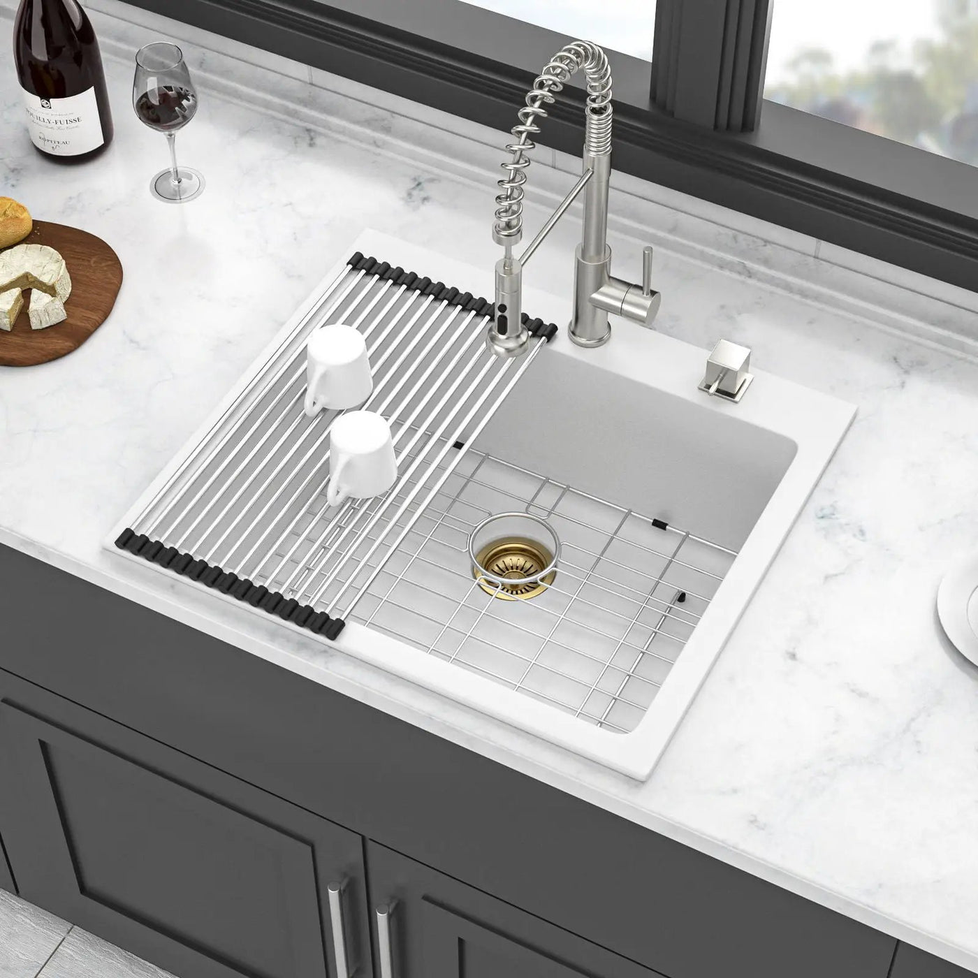Quartz Kitchen Sink, Granite Composite, Drop In Sink With Durable Design by HouseOfZazla