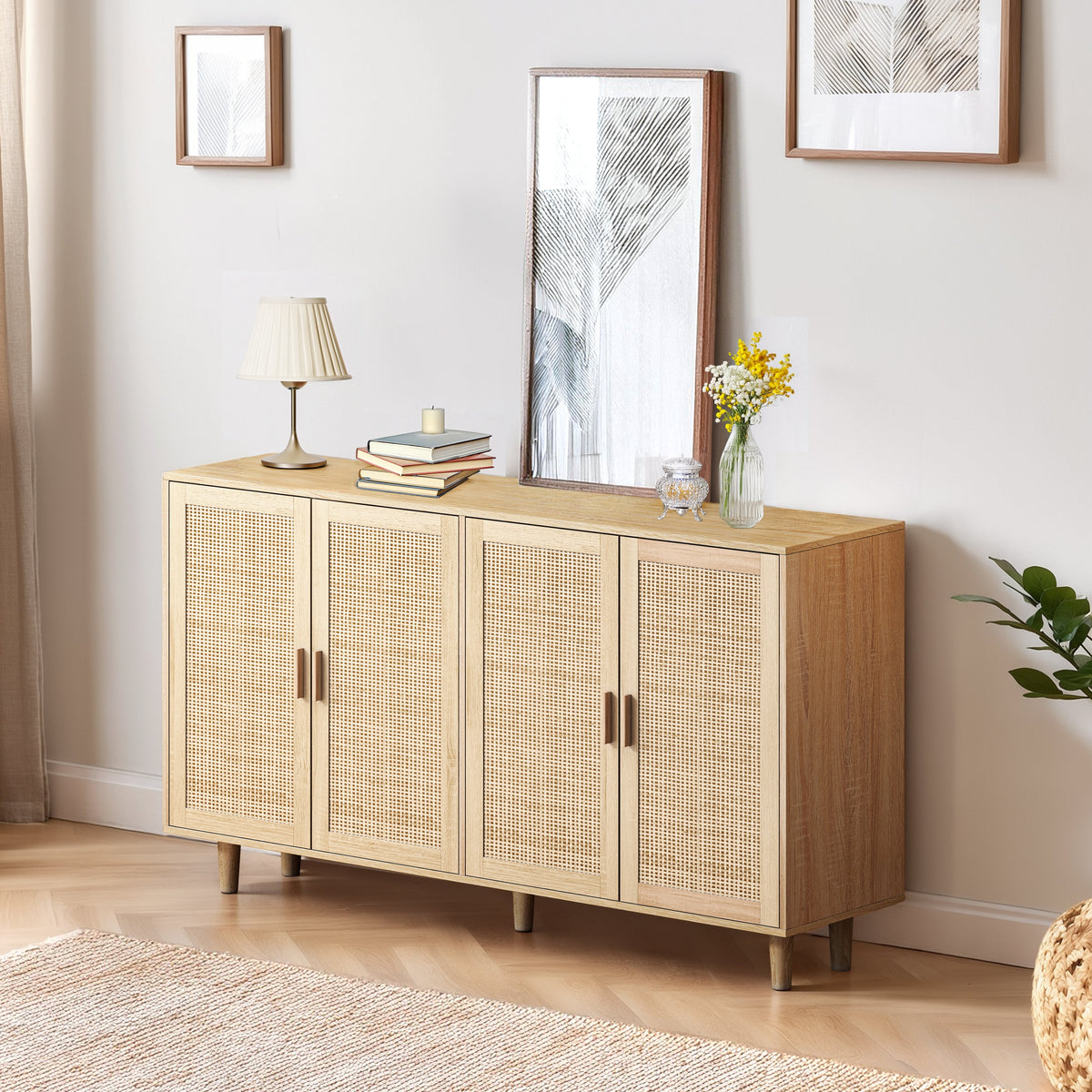 Elegant and Functional 4-Door Rattan Decorative Storage Cabinet, photo 2 of 10