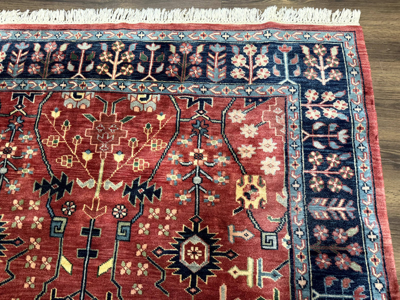 Indo Persian Heriz Serapi Rug 6x8, Rust Red and Navy Blue, Allover Pattern by Jewel Rugs