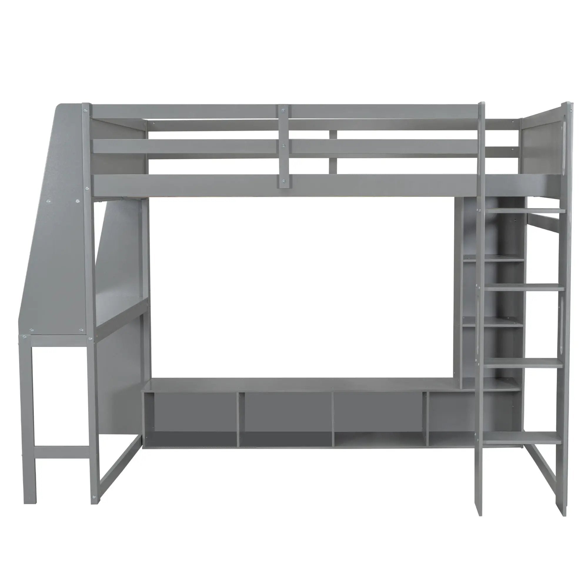 Gaming Loft Bed With Desk, Multi Storage Shelves, LED Lighting, And Hanging Clothes Rack by HouseOfZazla