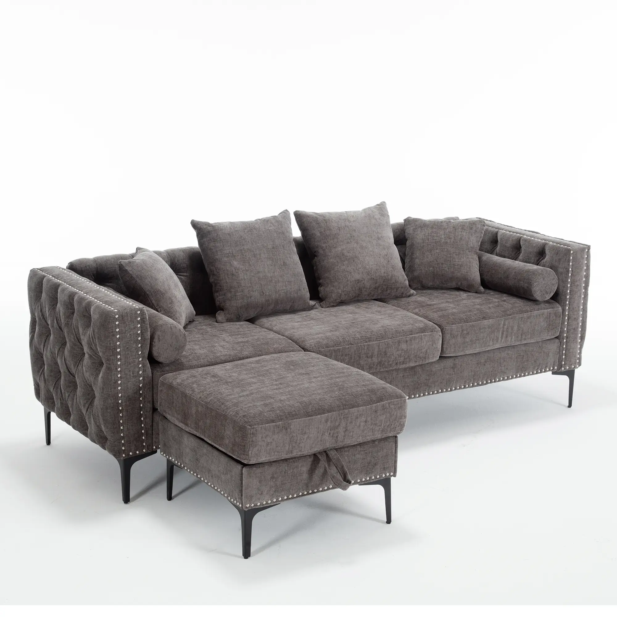L Shaped Sectional Convertible Sofa with Storage Ottoman and Modern Tufted style by BLAKHOM