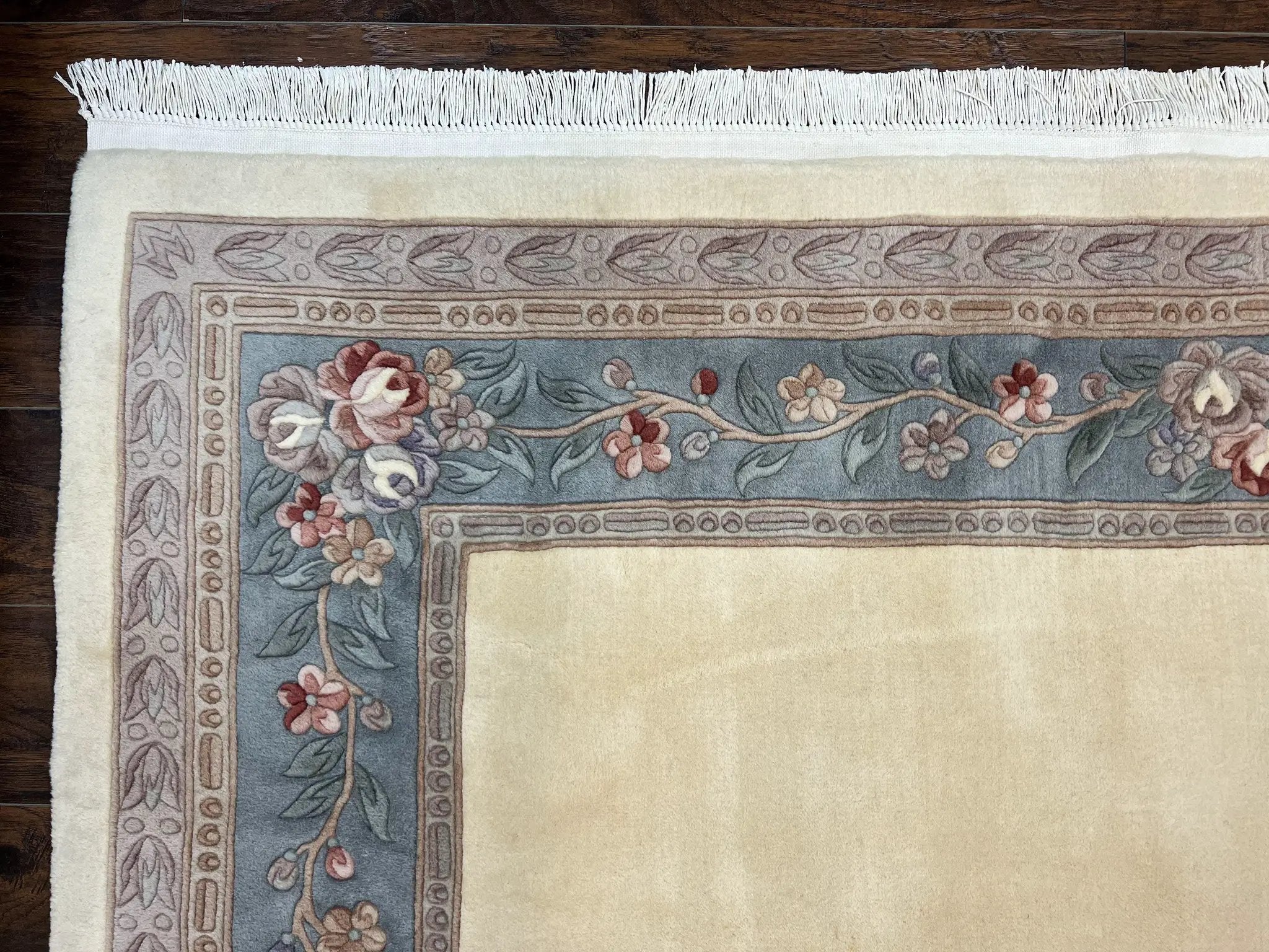 Chinese Carving Rug 8x10, Chinese Wool Carpet 8 x 10, Cream, 120 Line Rug, Vintage Handmade Art Deco Asian Oriental Rug, Aubusson Rug by Jewel Rugs