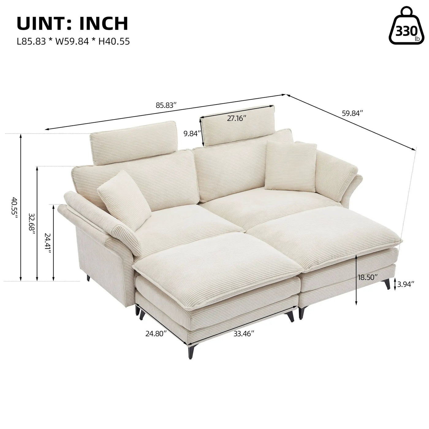 Modern Deep Seat Sectional Sofa With Ottoman by HouseOfZazla