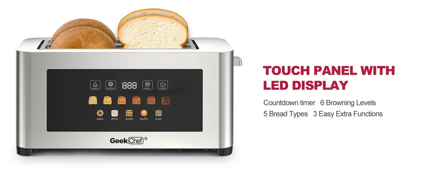 4-Slice Toaster with Extra-Wide Entrance and LED Display by HouseOfZazla