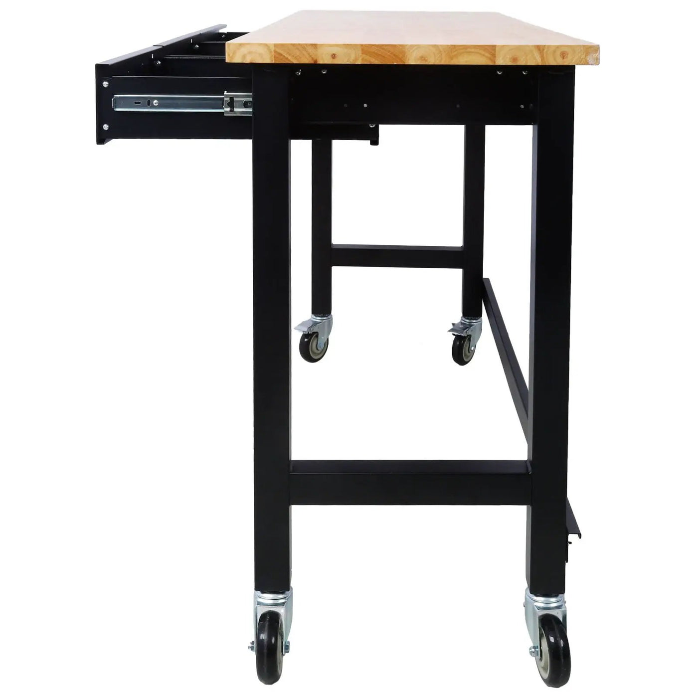 Work Bench, Workbench With Drawer Storage, Heavy Duty Bamboo Wood Work Table With Wheels For Garage Home Office by HouseOfZazla