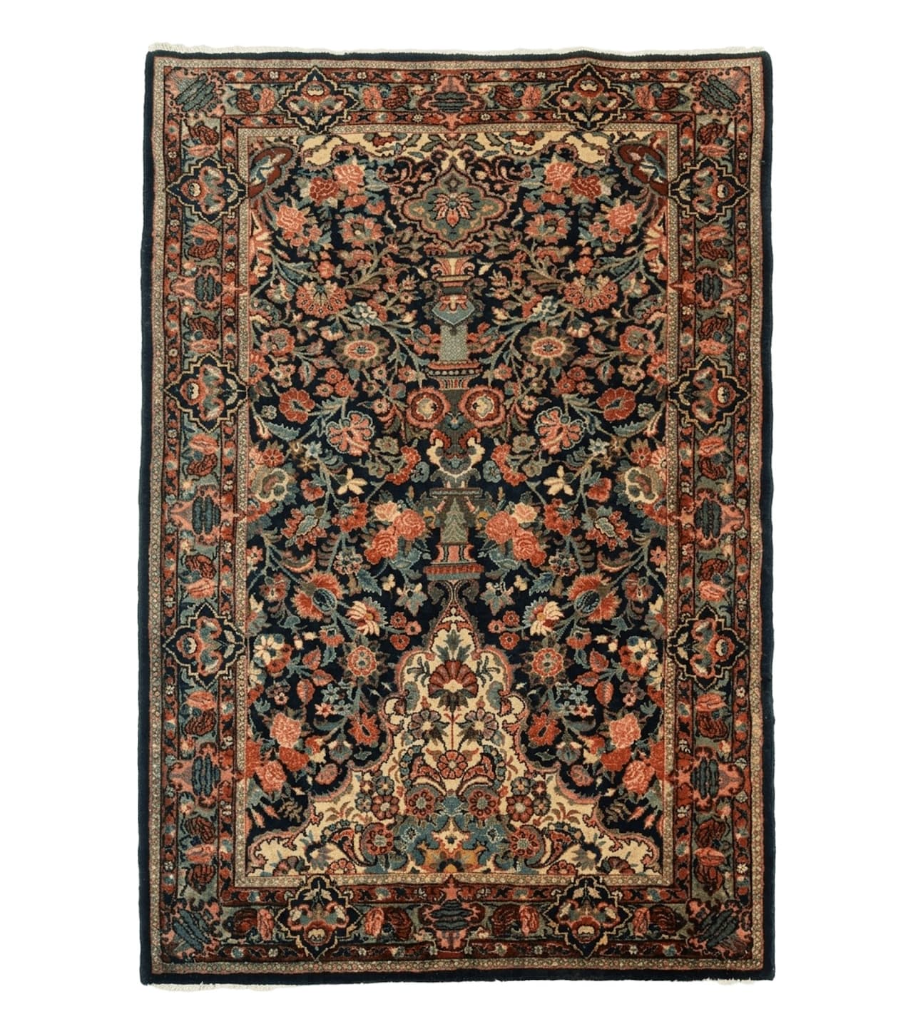Antique Persian Rug 4x5, Navy Blue 1920s Carpet, Wool, Rare, Fine, Persian Hamadan Bidjar Carpet by Jewel Rugs